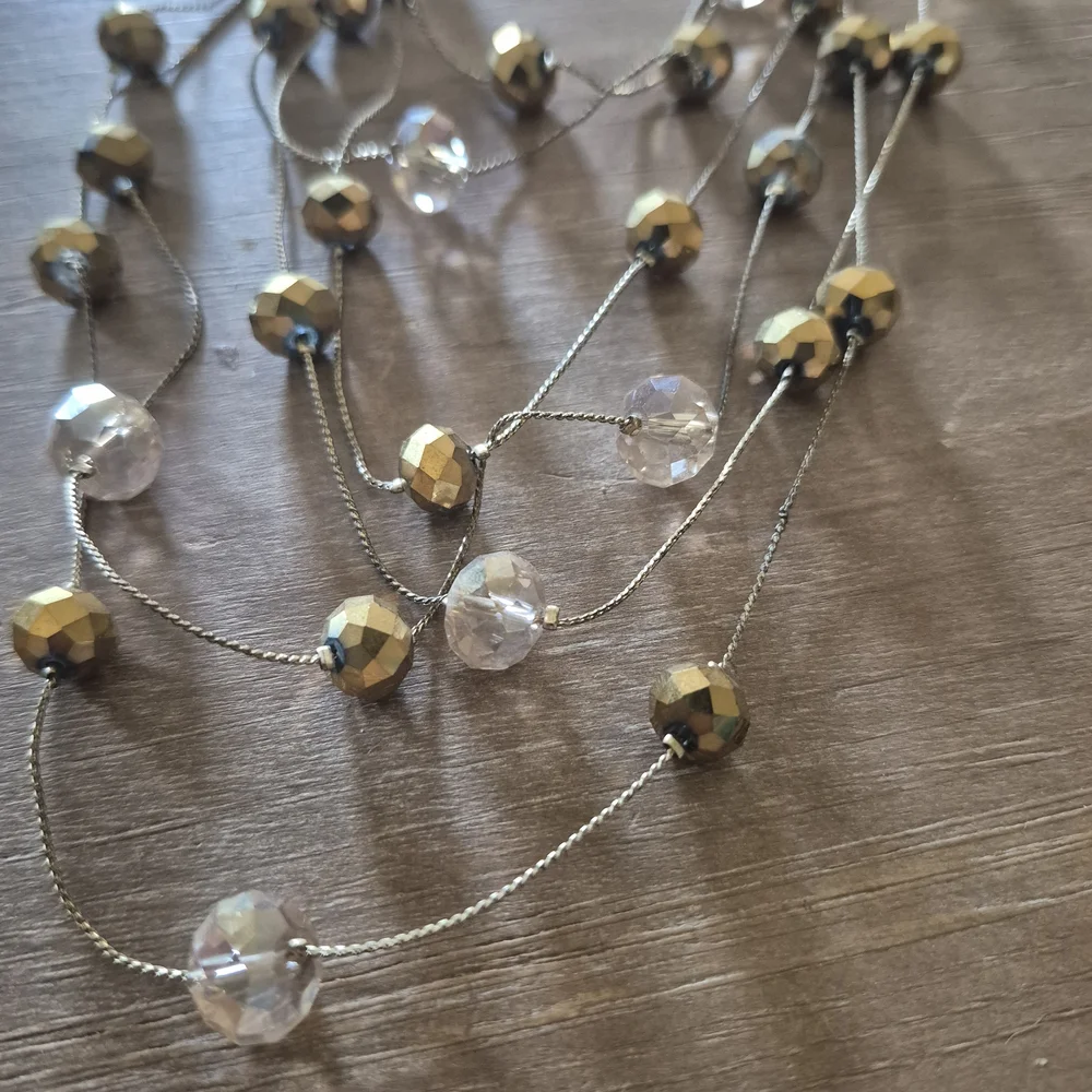 Layered Gold Bead and Crystal Multi-Strand Necklace‎ - Women Jewelry